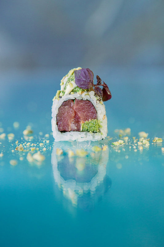 a close up of sushi