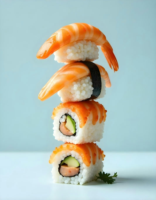 A stack of sushi on top of each other